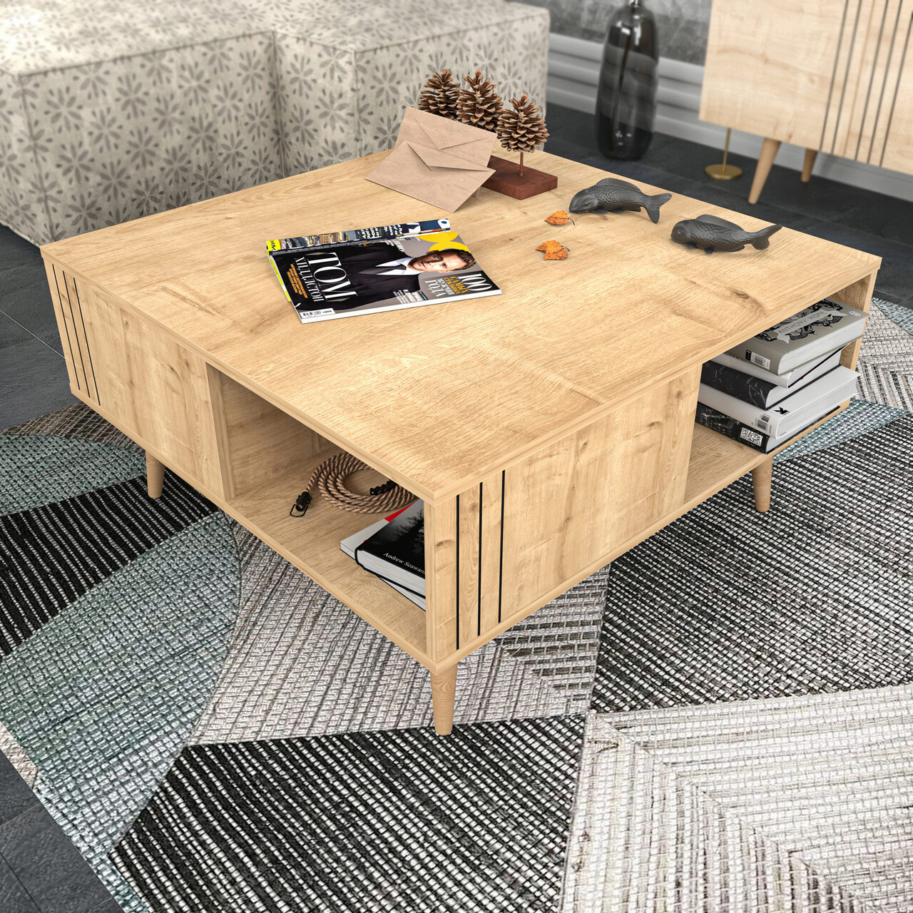 Masuta de cafea, Hanah Home, Ronas, 89.6x89.6x46.5 cm, Stejar - imagine 6